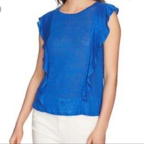 1. State Gypsy night zen blue ruffle front linen‎ blend blouse NEW! - Picture 1 of 12